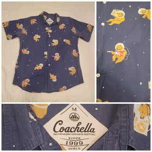 Coachella Men’s Navy Short Sleeve Button-Down Shirt with Space Bear Print